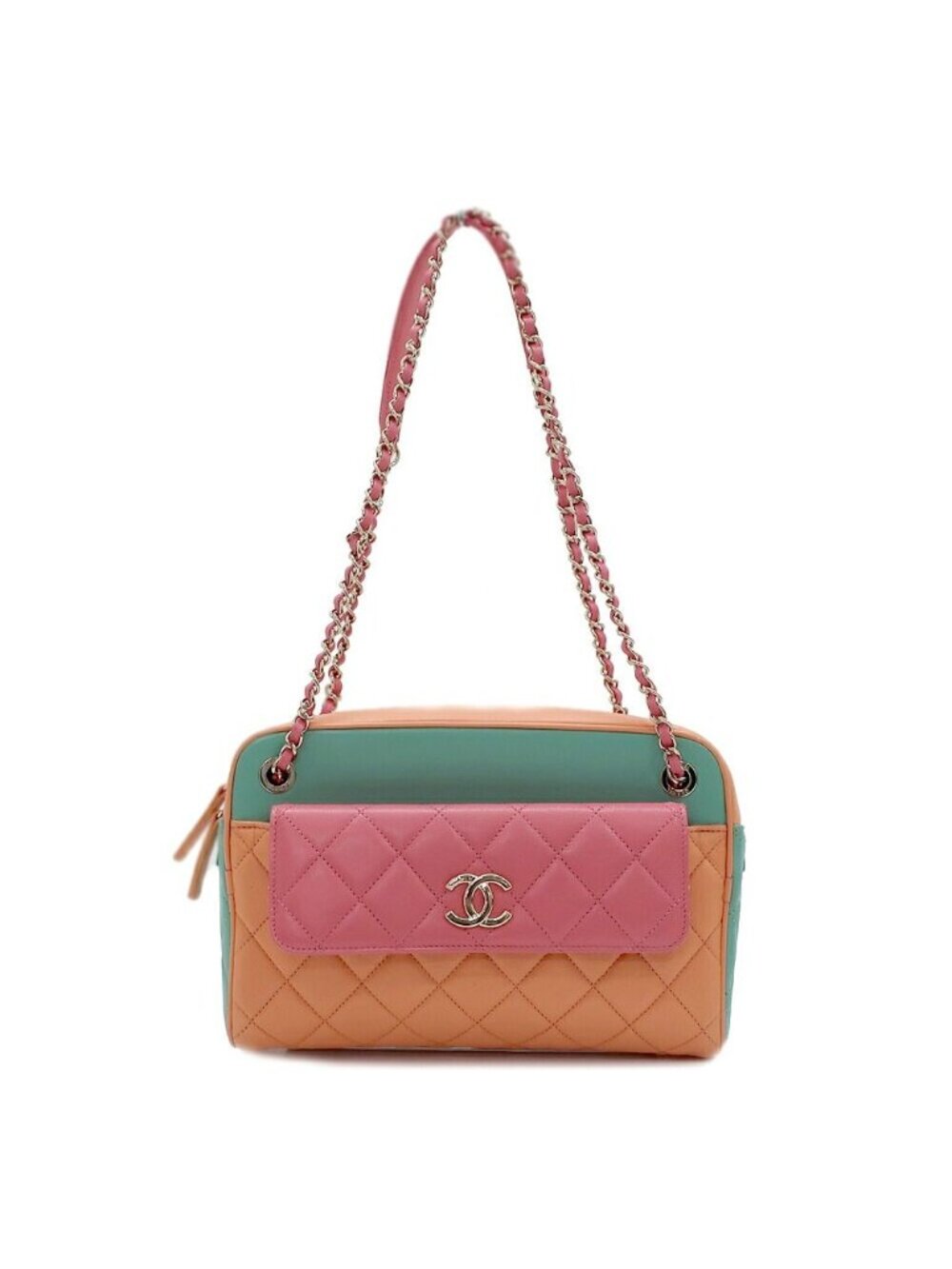 Chanel Shoulder Bag Multicolor Gold Leather CC Logo